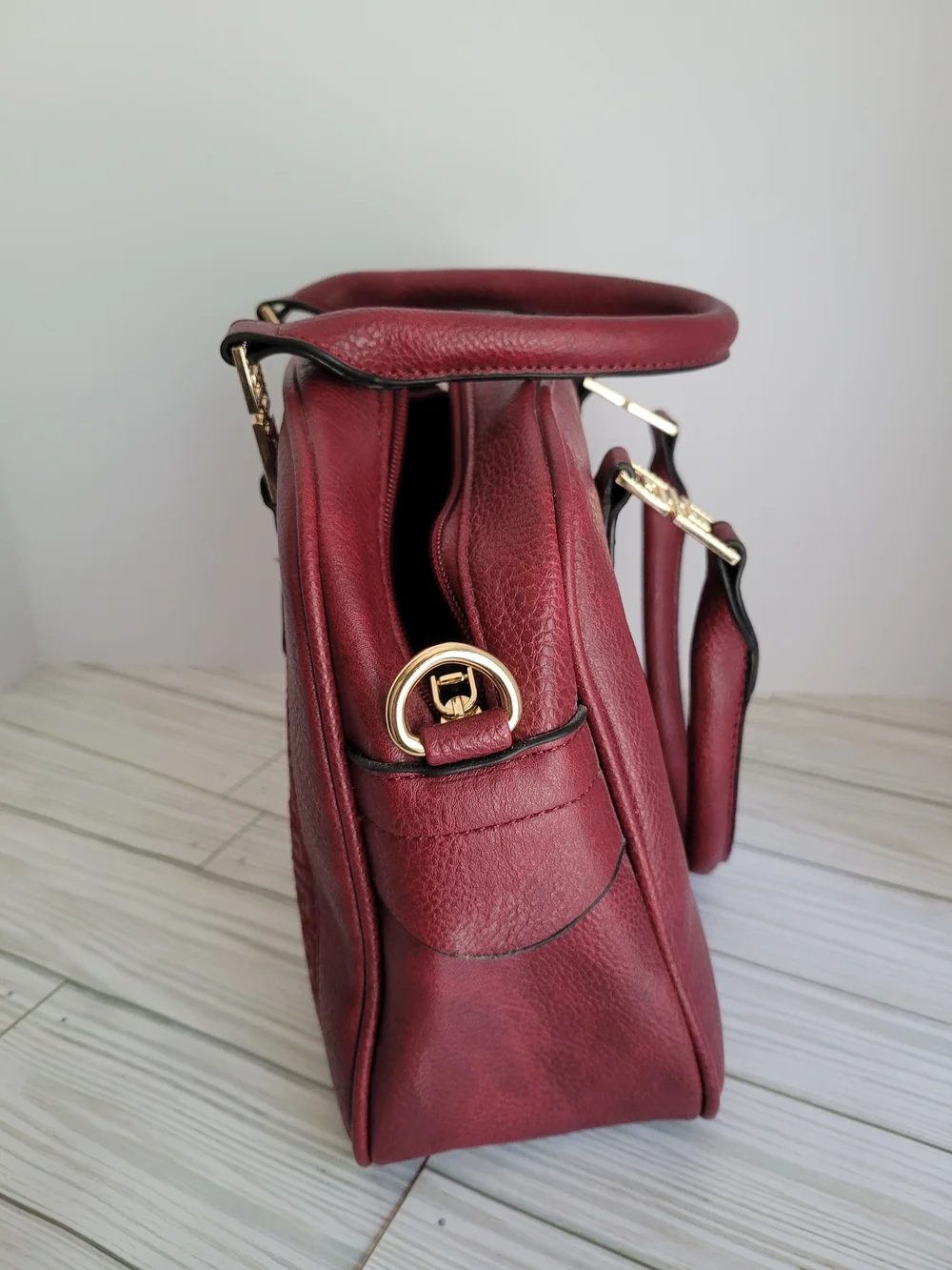 Montana West Burgundy Structured Satchel with Tassel Charm